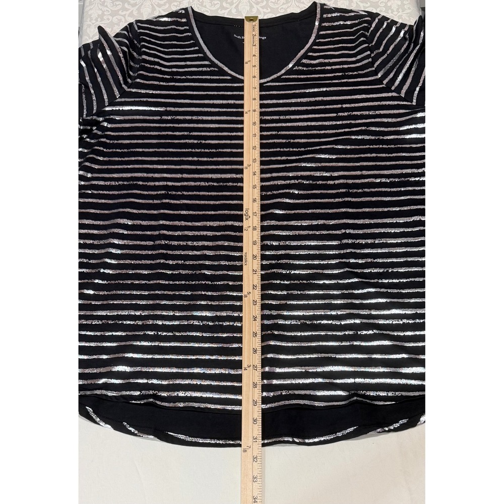 Soft Surroundings Striped Top Womens 1X Black Silver Metallic V-Neck Party Goth - Picture 8 of 9